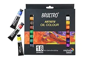 BRUSTRO Artists’ Oil Colour Paint Set of 18 Colors x 12ml Tubes | LightFast, Inter-Mixable, Ideal for Painting, Layering on Paper, Canvas for Professional, Fine Art Students